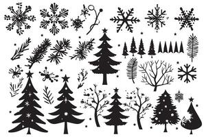 Christmas elements black silhouette icons set pro design vector