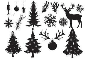 Christmas set of silhouettes for design on a white background pro design vector