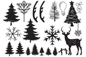 Christmas set of silhouettes for design on a white background free design vector