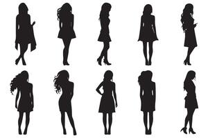 Black silhouette set of beautiful girl on white background pro design vector