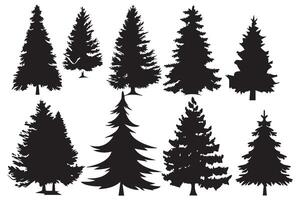 Set of christmas trees silhouette pro design vector