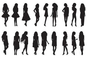 Set beautiful fashion girl silhouette on a white background pro design vector
