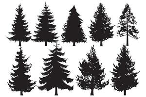silueta de árbol de navidad conjunto ilustración dibujada a mano sobre fondo blanco vector