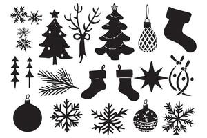 Navidad elementos negro silueta íconos conjunto Pro diseño vector