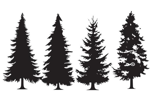 Set of christmas trees silhouette pro design