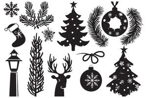 set of christmas element black silhouette pro design vector