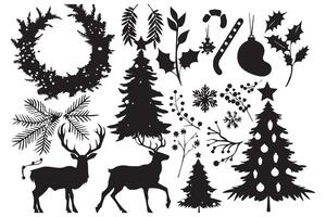 set of christmas element black silhouette pro design vector