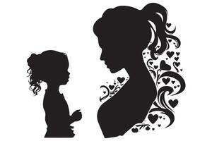 Mom and child love in the style of silhouette white background vector