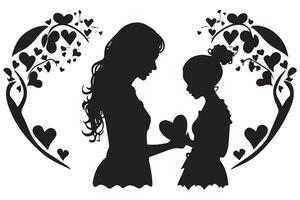 silhouettes of a young woman with a baby and hearts on a background vector