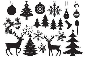 set of christmas element black silhouette pro design vector