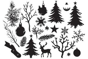 Christmas elements black silhouette icons set pro design vector