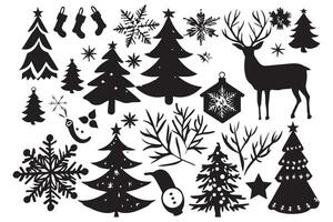 Christmas set of silhouettes for design on a white background free design vector