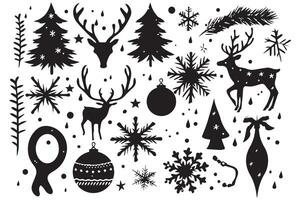 set of christmas element black silhouette pro design vector