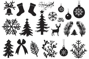 Christmas set of design elements silhouettes vector