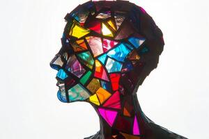 Silhouette of a man head made of colored glass photo