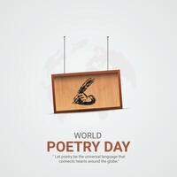 World poetry day creative ads design. March 21 World poetry day social media poster 3D illustration. vector