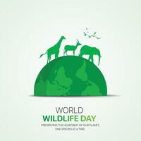 World wildlife day creative ads design. March 3 wildlife Day social media poster 3D illustration. vector