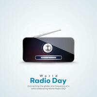 World radio day creative ads design. February 13 Radio Day social media poster 3D illustration. vector