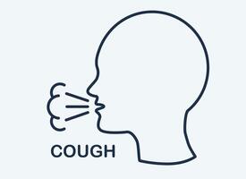 Cough Line Icon. Symptom of Flu, Cold or Coronavirus. Man coughs or sneezes. Infectious Diseases Linear Icon. Cold, Bronchitis, tuberculosis concept. illustration vector