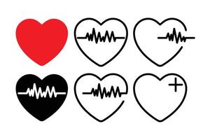 Heart icons. set, cardiogram heart logo of different shapes. heartbeat set vector