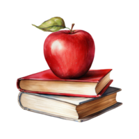 röd äpple på en färgrik stack av böcker, symbol av inlärning och kunskap png