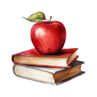 rouge Pomme sur une coloré empiler de livres, symbole de apprentissage et connaissance png