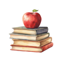 rood appel Aan een kleurrijk stack van boeken, symbool van aan het leren en kennis png
