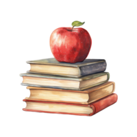 Red Apple on a Colorful Stack of Books, Symbol of Learning and Knowledge png