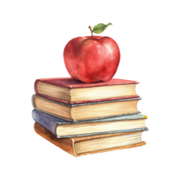 Red Apple on a Colorful Stack of Books, Symbol of Learning and Knowledge png