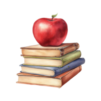 rouge Pomme sur une coloré empiler de livres, symbole de apprentissage et connaissance png