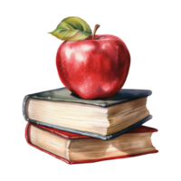 rouge Pomme sur une coloré empiler de livres, symbole de apprentissage et connaissance png