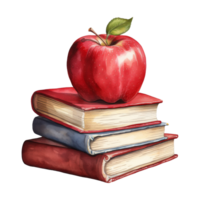 rot Apfel auf ein bunt Stapel von Bücher, Symbol von Lernen und Wissen png