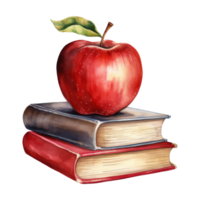 vermelho maçã em uma colorida pilha do livros, símbolo do Aprendendo e conhecimento png