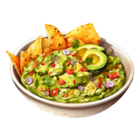 kom van romig avocado dip voor tortilla chips png