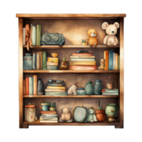 Wooden Bookshelf Adorned with Colorful Books png