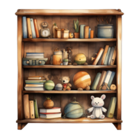 Wooden Bookshelf Adorned with Colorful Books png