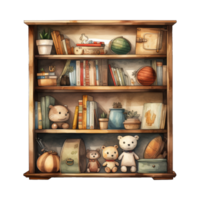 Wooden Bookshelf Adorned with Colorful Books png