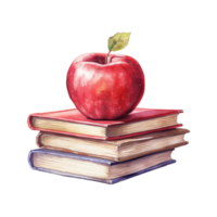 rouge Pomme sur une coloré empiler de livres, symbole de apprentissage et connaissance png