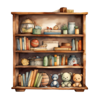 Wooden Bookshelf Adorned with Colorful Books png