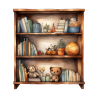 Wooden Bookshelf Adorned with Colorful Books png