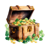 Wooden Chest Laden with Shiny Gold Coins png