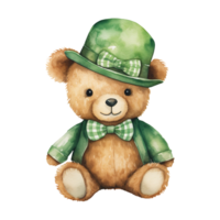 Adorable Teddy Bear Set in Green Hats and Bow Ties png