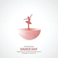 internacional danza día. danza día creativo anuncios diseño abril 29 social medios de comunicación póster, , 3d ilustración. vector