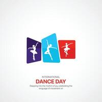 internacional danza día. danza día creativo anuncios diseño abril 29 social medios de comunicación póster, , 3d ilustración. vector