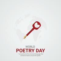 mundo poesía día creativo anuncios diseño. marzo 21 mundo poesía día social medios de comunicación póster 3d ilustración. vector