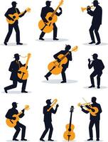 conjunto de siluetas de músicos en un blanco antecedentes. ilustración vector