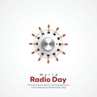 World radio day creative ads design. February 13 Radio Day social media poster 3D illustration. vector