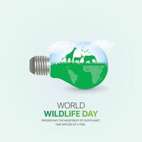 World wildlife day creative ads design. March 3 wildlife Day social media poster 3D illustration. vector