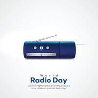 World radio day creative ads design. February 13 Radio Day social media poster 3D illustration. vector