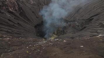 Crater active volcano Bromo close-up video